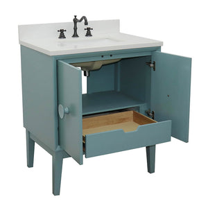 Bellaterra Home 400400-AB-WER 31" Single Sink Vanity in Aqua Blue with White Quartz, White Rectangle Sink, Open Doors and Drawer