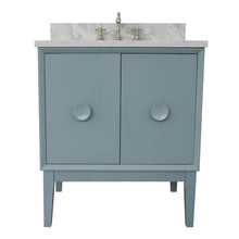 Load image into Gallery viewer, Bellaterra Home 400400-AB-WMR 31&quot; Single Sink Vanity in Aqua Blue with White Carrara Marble, White Rectangle Sink, Front View