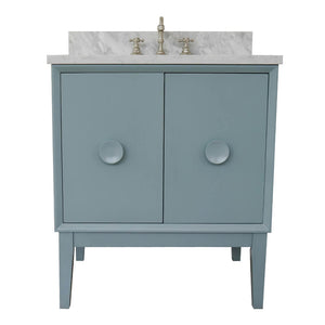 Bellaterra Home 400400-AB-WMR 31" Single Sink Vanity in Aqua Blue with White Carrara Marble, White Rectangle Sink, Front View
