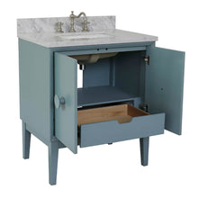 Load image into Gallery viewer, Bellaterra Home 400400-AB-WMR 31&quot; Single Sink Vanity in Aqua Blue with White Carrara Marble, White Rectangle Sink, Open Doors and Drawer