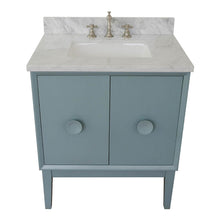Load image into Gallery viewer, Bellaterra Home 400400-AB-WMR 31&quot; Single Sink Vanity in Aqua Blue with White Carrara Marble, White Rectangle Sink, Top Angled View