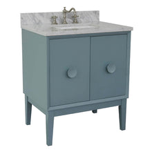 Load image into Gallery viewer, Bellaterra Home 400400-AB-WMR 31&quot; Single Sink Vanity in Aqua Blue with White Carrara Marble, White Rectangle Sink, Angled View