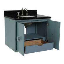 Load image into Gallery viewer, Bellaterra Home 400400-CAB-AB-BGO 31&quot; Single Sink Vanity in Aqua Blue with Black Galaxy Granite, White Oval Sink, Open Doors and Drawer