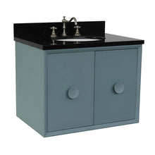 Load image into Gallery viewer, Bellaterra Home 400400-CAB-AB-BGO 31&quot; Single Sink Vanity in Aqua Blue with Black Galaxy Granite, White Oval Sink, Angled View