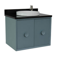 Load image into Gallery viewer, Bellaterra Home 400400-CAB-AB-BGRD 31&quot; Single Sink Vanity in Aqua Blue with Black Galaxy Granite, White Round Semi-Recessed Sink, Angled View