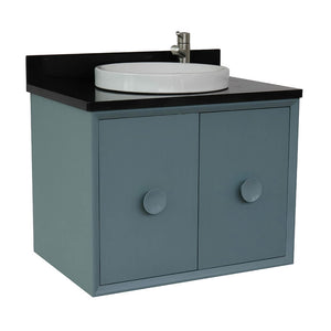 Bellaterra Home 400400-CAB-AB-BGRD 31" Single Sink Vanity in Aqua Blue with Black Galaxy Granite, White Round Semi-Recessed Sink, Angled View