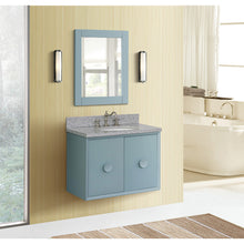 Load image into Gallery viewer, Bellaterra Home 400400-CAB-AB-GYO 31&quot; Single Wall Mounted Vanity in Aqua Blue with Gray Granite, White Oval Sink, Bathroom Rendering