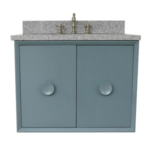 Bellaterra Home 400400-CAB-AB-GYO 31" Single Wall Mounted Vanity in Aqua Blue with Gray Granite, White Oval Sink, Front View