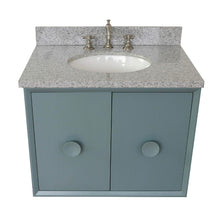 Load image into Gallery viewer, Bellaterra Home 400400-CAB-AB-GYO 31&quot; Single Wall Mounted Vanity in Aqua Blue with Gray Granite, White Oval Sink, Top Angled View