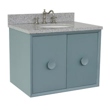 Load image into Gallery viewer, Bellaterra Home 400400-CAB-AB-GYO 31&quot; Single Wall Mounted Vanity in Aqua Blue with Gray Granite, White Oval Sink, Angled View