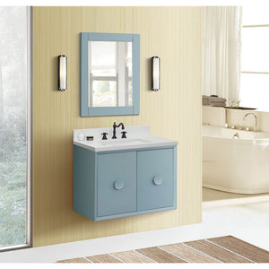 Bellaterra Home 400400-CAB-AB-WER 31" Single Wall Mounted Vanity in Aqua Blue with White Quartz, White Rectangle Sink, Bathroom Rendering