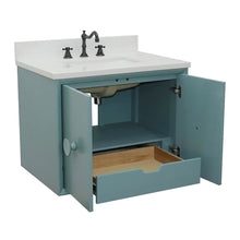 Load image into Gallery viewer, Bellaterra Home 400400-CAB-AB-WER 31&quot; Single Wall Mounted Vanity in Aqua Blue with White Quartz, White Rectangle Sink, Open Doors and Drawer