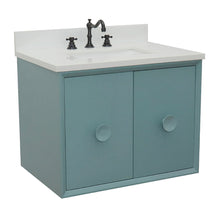 Load image into Gallery viewer, Bellaterra Home 400400-CAB-AB-GYO 31&quot; Single Wall Mounted Vanity in Aqua Blue with Gray Granite, White Oval Sink, Angled ViewBellaterra Home 400400-CAB-AB-WER 31&quot; Single Wall Mounted Vanity in Aqua Blue with White Quartz, White Rectangle Sink, Angled View