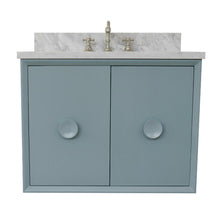 Load image into Gallery viewer, Bellaterra Home 400400-CAB-AB-WMR 31&quot; Single Wall Mounted Vanity in Aqua Blue with White Carrara Marble, White Rectangle Sink, Front View
