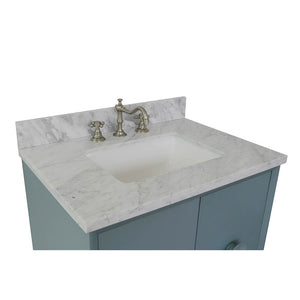 Bellaterra Home 400400-CAB-AB-WMR 31" Single Wall Mounted Vanity in Aqua Blue with White Carrara Marble, White Rectangle Sink, Countertop and Sink