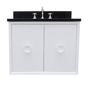 Bellaterra Home 400400-CAB-WH-BGO 31" Single Wall Mount Vanity in White with Black Galaxy Granite, White Oval Sink, Front View