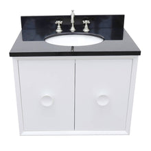 Load image into Gallery viewer, Bellaterra Home 400400-CAB-WH-BGO 31&quot; Single Wall Mount Vanity in White with Black Galaxy Granite, White Oval Sink, Top Angled View