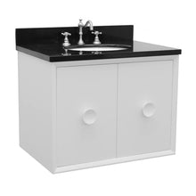 Load image into Gallery viewer, Bellaterra Home 400400-CAB-WH-BGO 31&quot; Single Wall Mount Vanity in White with Black Galaxy Granite, White Oval Sink, Angled View