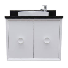 Load image into Gallery viewer, Bellaterra Home 400400-CAB-WH-BGRD 31&quot; Single Wall Mount Vanity in White with Black Galaxy Granite, White Round Semi-Recessed Sink, Front View