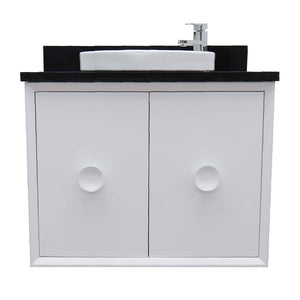 Bellaterra Home 400400-CAB-WH-BGRD 31" Single Wall Mount Vanity in White with Black Galaxy Granite, White Round Semi-Recessed Sink, Front View
