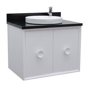 Bellaterra Home 400400-CAB-WH-BGRD 31" Single Wall Mount Vanity in White with Black Galaxy Granite, White Round Semi-Recessed Sink, Angled View