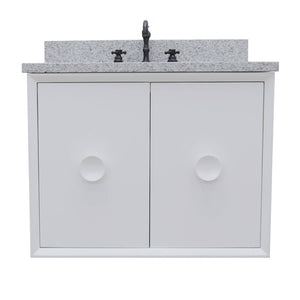 Bellaterra Home 400400-CAB-WH-GYO 31" Single Wall Mount Vanity in White with Gray Granite, White Oval Sink, Front View