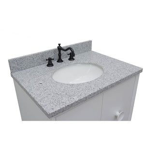 Bellaterra Home 400400-CAB-WH-GYO 31" Single Wall Mount Vanity in White with Gray Granite, White Oval Sink, Countertop and Sink