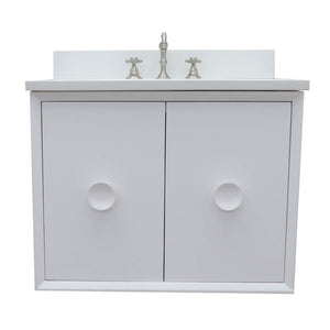 Bellaterra Home 400400-CAB-WH-WER 31" Single Wall Mount Vanity in White with White Quartz, White Rectangle Sink, Front View