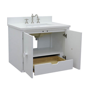 Bellaterra Home 400400-CAB-WH-WER 31" Single Wall Mount Vanity in White with White Quartz, White Rectangle Sink, Open Doors and Drawer