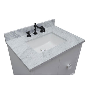 Bellaterra Home 400400-CAB-WH-WMR 31" Single Wall Mount Vanity in White with White Carrara Marble, White Rectangle Sink, Countertop and Sink