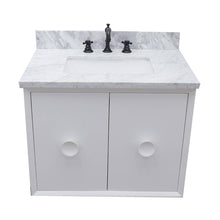 Load image into Gallery viewer, Bellaterra Home 400400-CAB-WH-WMR 31&quot; Single Wall Mount Vanity in White with White Carrara Marble, White Rectangle Sink, Top Angled View
