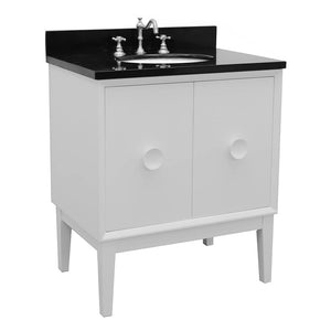 Bellaterra Home 400400-WH-BGO 31" Single Vanity in White with Black Galaxy Granite, White Oval Sink, Angled View