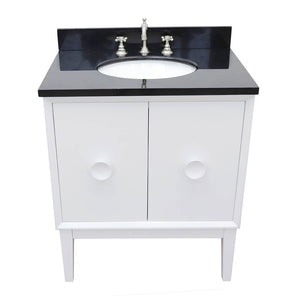 Bellaterra Home 400400-WH-BGO 31" Single Vanity in White with Black Galaxy Granite, White Oval Sink, Top Angled View