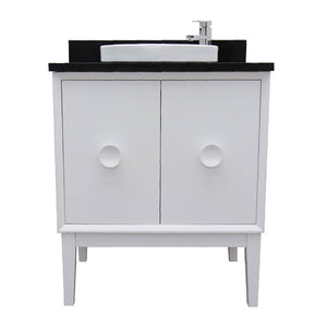 Bellaterra Home 400400-WH-BGRD 31" Single Vanity in White with Black Galaxy Granite, White Round Semi-Recessed Sink, Front View