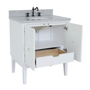 Bellaterra Home 400400-WH-GYO 31" Single Vanity in White with Gray Granite, White Oval Sink, Open Doors and Drawer