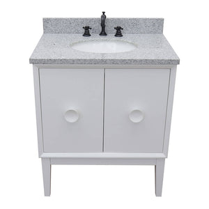 Bellaterra Home 400400-WH-GYO 31" Single Vanity in White with Gray Granite, White Oval Sink, Top Angled View