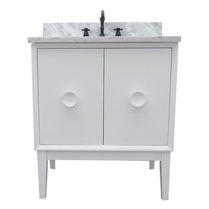 Bellaterra Home 400400-WH-WMR 31" Single Vanity in White with White Carrara Marble, White Rectangle Sink, Front View