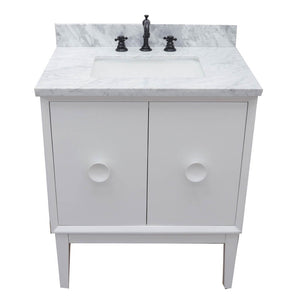 Bellaterra Home 400400-WH-WMR 31" Single Vanity in White with White Carrara Marble, White Rectangle Sink, Top Angled View