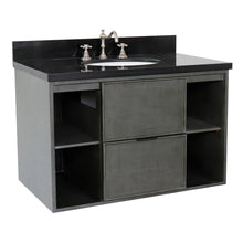 Load image into Gallery viewer, Bellaterra Home 400502-CAB-LY-BGO 37&quot; Single Wall Mount Vanity in Gray Linen with Black Galaxy Granite, White Oval Sink, Angled View