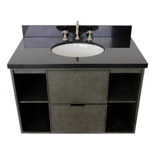 Load image into Gallery viewer, Bellaterra Home 400502-CAB-LY-BGO 37&quot; Single Wall Mount Vanity in Gray Linen with Black Galaxy Granite, White Oval Sink, Top Angled View