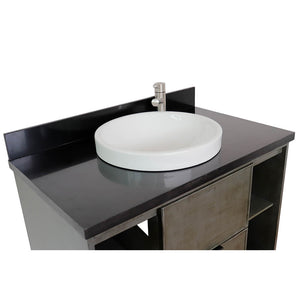 Bellaterra Home 400502-CAB-LY-BGRD 37" Single Wall Mounted Vanity in Gray Linen with Black Galaxy Granite, White Round Semi-Recessed Sink, Countertop and Sink