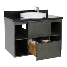 Load image into Gallery viewer, Bellaterra Home 400502-CAB-LY-BGRD 37&quot; Single Wall Mounted Vanity in Gray Linen with Black Galaxy Granite, White Round Semi-Recessed Sink, Open Drawer