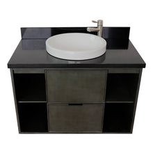 Load image into Gallery viewer, Bellaterra Home 400502-CAB-LY-BGRD 37&quot; Single Wall Mounted Vanity in Gray Linen with Black Galaxy Granite, White Round Semi-Recessed Sink, Top Angled View