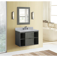 Load image into Gallery viewer, Bellaterra Home 400502-CAB-LY-GYO 37&quot; Single Wall Mounted Vanity in Gray Linen with Gray Granite, White Oval Sink, Bathroom Rendering