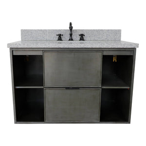Bellaterra Home 400502-CAB-LY-GYO 37" Single Wall Mounted Vanity in Gray Linen with Gray Granite, White Oval Sink, Front View