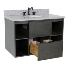 Load image into Gallery viewer, Bellaterra Home 400502-CAB-LY-GYO 37&quot; Single Wall Mounted Vanity in Gray Linen with Gray Granite, White Oval Sink, Open Drawer