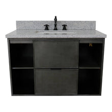 Load image into Gallery viewer, Bellaterra Home 400502-CAB-LY-GYR 37&quot; Single Wall Mount Vanity in Gray Linen with Gray Granite, White Rectangle Sink, Front View