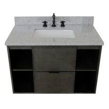 Load image into Gallery viewer, Bellaterra Home 400502-CAB-LY-GYR 37&quot; Single Wall Mount Vanity in Gray Linen with Gray Granite, White Rectangle Sink, Top Angled View