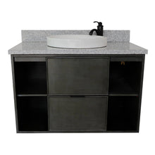 Load image into Gallery viewer, Bellaterra Home 400502-CAB-LY-GYRD 37&quot; Single Wall Mounted Vanity in Gray Linen with Gray Granite, White Round Semi-Recessed Sink, Front View
