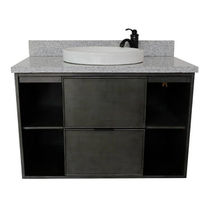 Bellaterra Home 400502-CAB-LY-GYRD 37" Single Wall Mounted Vanity in Gray Linen with Gray Granite, White Round Semi-Recessed Sink, Front View